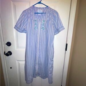 Vintage Ashley Taylor Blue and White Striped nightgown with Embroidery pajamas